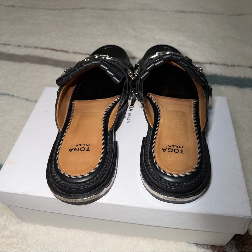 TOGA Pulla Black Leather Mules with Silver Accents - Picture 5 of 9